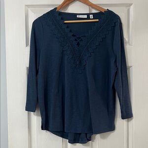 Rafaella Navy Lace Trim Blouse